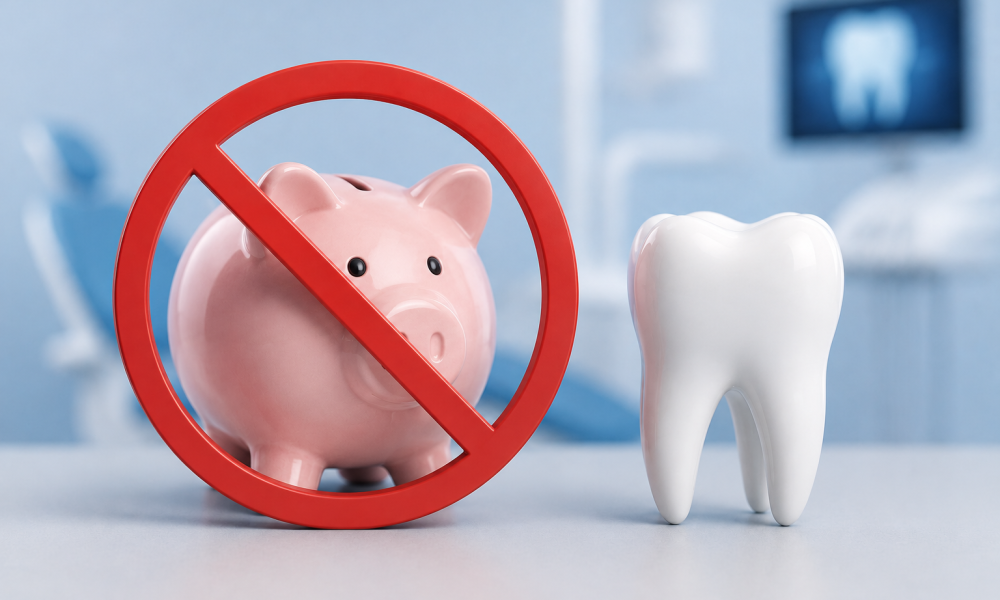 Cabinet dentaire avec modèle de dent et instruments illustrant les honoraires des chirurgiens-dentistes